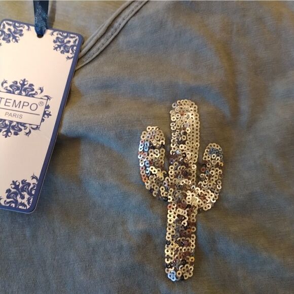 Tempo Paris Hi Low flounce hem gray cotton tunic cactus size M - Picture 5 of 7